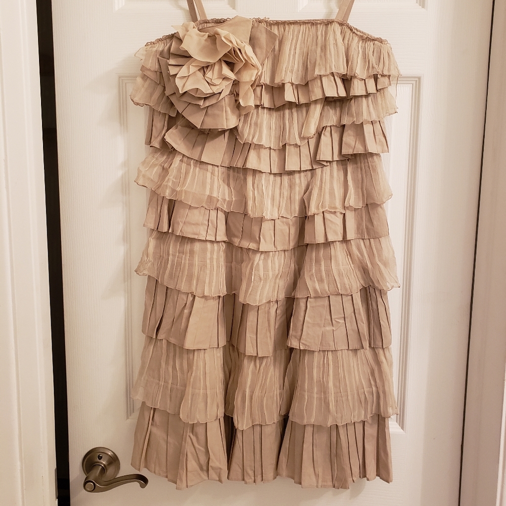 Moschino Authentic tan silk and cotton midi dress